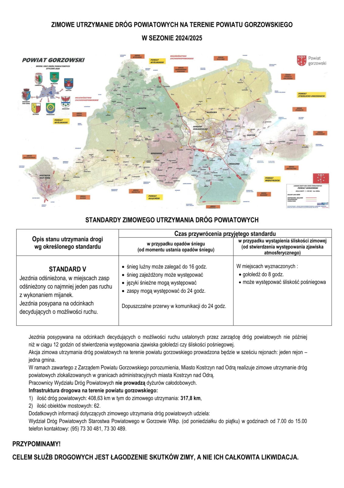 Grafika zimowe utrzymanie dróg powiatowych na terenie Powiatu Gorzowskiego w sezonie 2024/2025