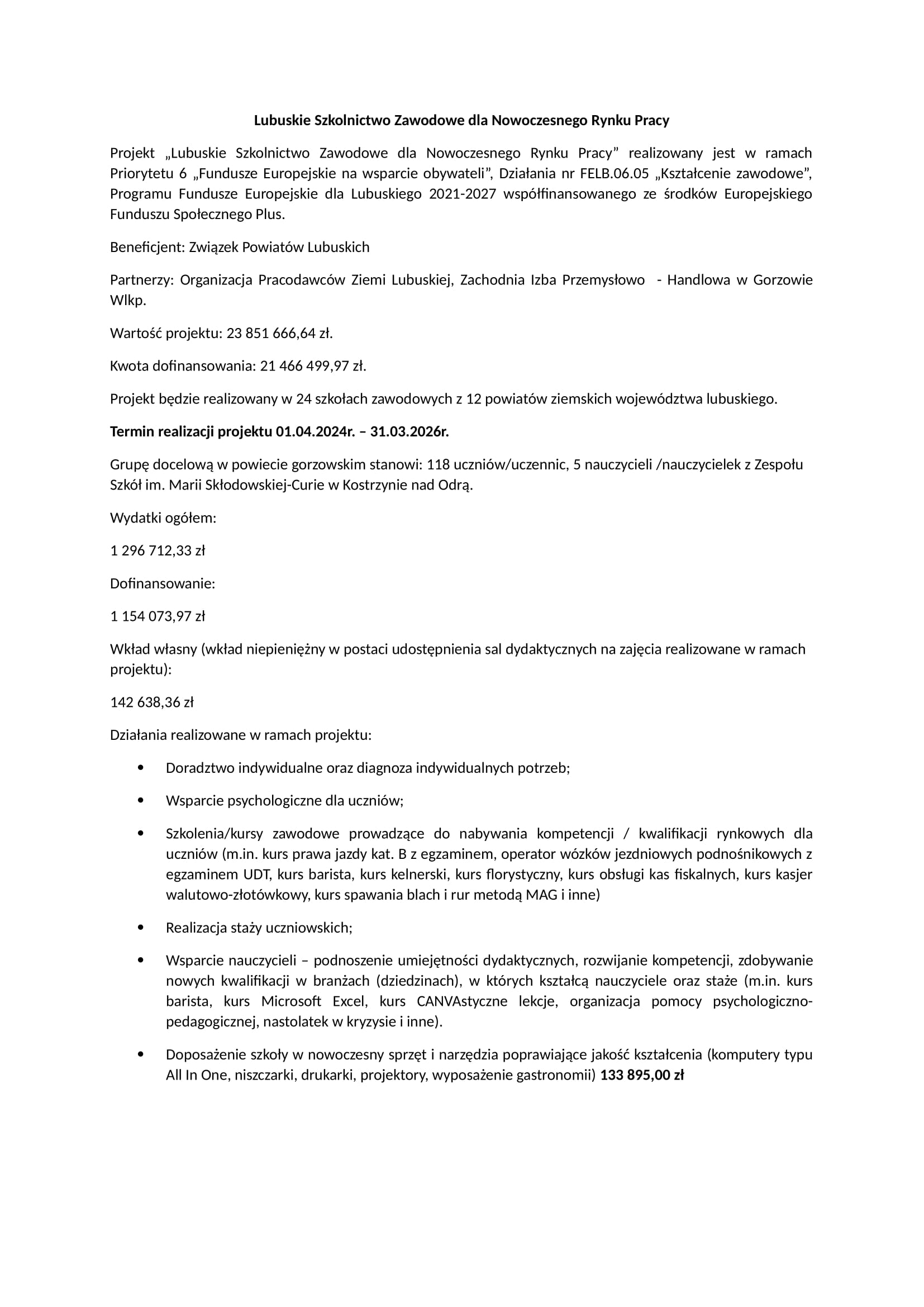 Lubuskie Szkolnictwo Zawodowe dla Nowoczesnego Rynku Pracy
